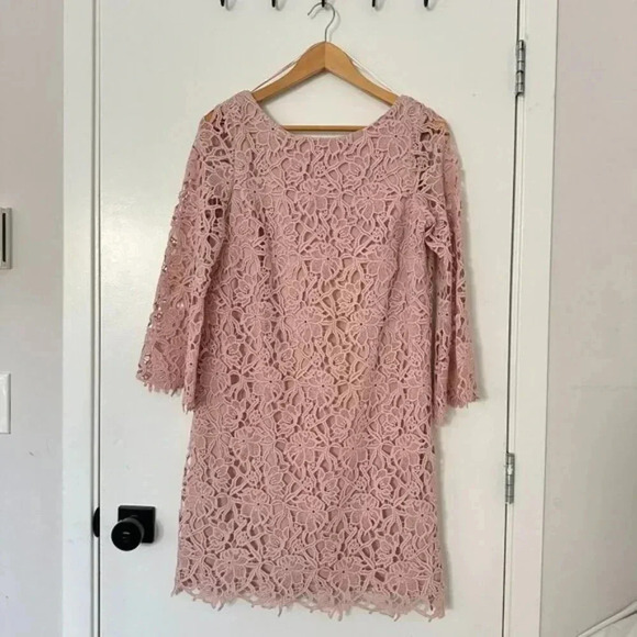 NWT 424 Fifth Lord & Taylor Knee-Length A-Line Lace Shift Dress Blush Nude Sz 8 - Picture 3 of 12